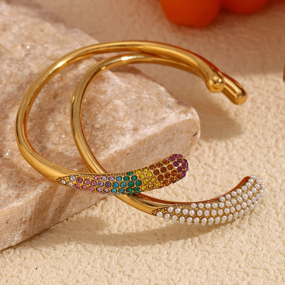 Bracelet Serpent Zircon Plaqué Or