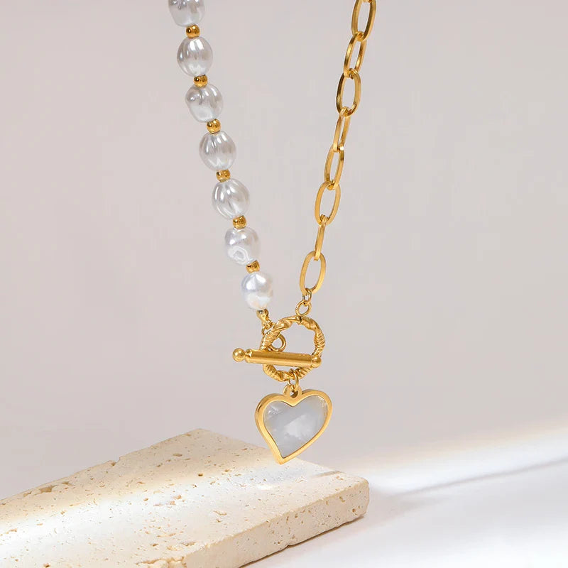 Collier de Perles avec Pendentif Cœur